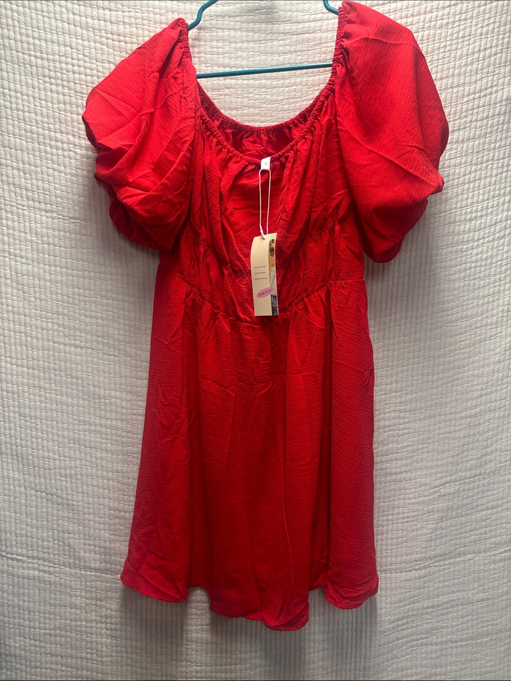 Bold Red Puff-Sleeve Mini Dress with Square Neck